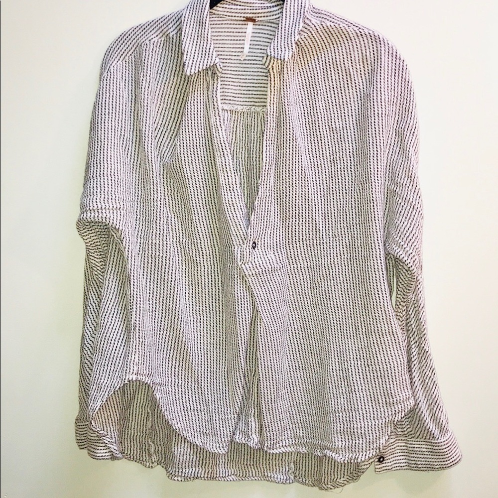 |Free People| Black and White Striped Shirt Size M